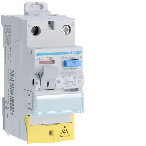Interrupteur différentiel 25A 500mA 1P+N type AC à bornes décalées CGC125F