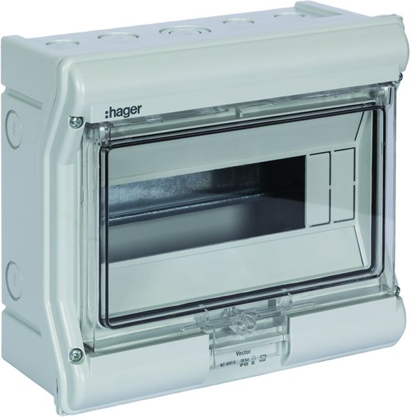 Coffret de distribution étanche Vector IP55, 1 rangée 8+2 modules 210x237x114mm VE110F