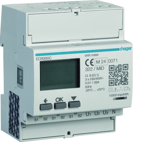 Compteur d'énergie monophasé 80A communiquant MOBDUS RS485 bornes rapides RJ45 ECR300C