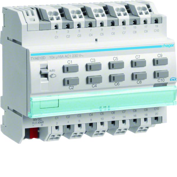 Actionneur KNX 10 sorties 16A/230V capacitif configuration Mode ETS uniquement TYA610D