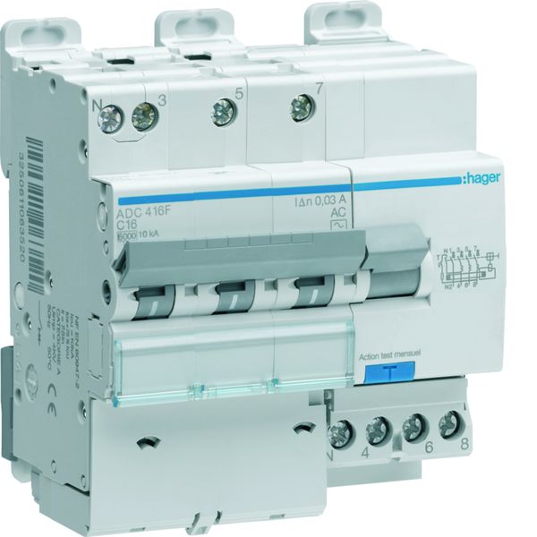 Disjoncteur différentiel 16A 3P+N 6-10kA Courbe C 30mA type AC 5 modules ADC416F