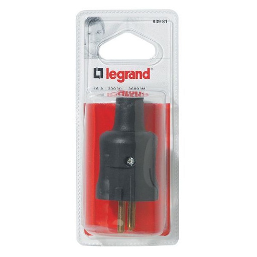 [LEG093981] Fiche Mâle Sans Terre Caoutchouc 16 A Blister legrand 093981