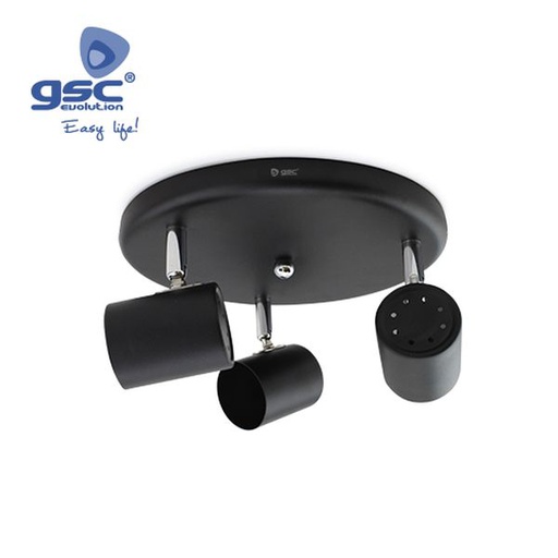 [GC001905362] Projecteur circulaire à triple toit GU10 Noir | 001905362