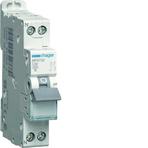 [HAG-MFN732] Disjoncteur Phase + Neutre 32A 3kA Courbe C bornes à vis 1 Module MFN732