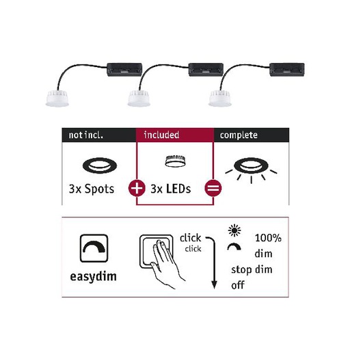 [PAU92477] ENC Choose Lot 3 Coin Easy-Dim LED 3x6,5W 630lm 2700K 51mm synthétique