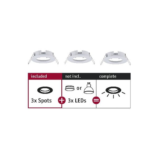 [PAU92480] ENC Choose 3 spots fixes max 3x10W Blanc dépoli alu 230V 51mm