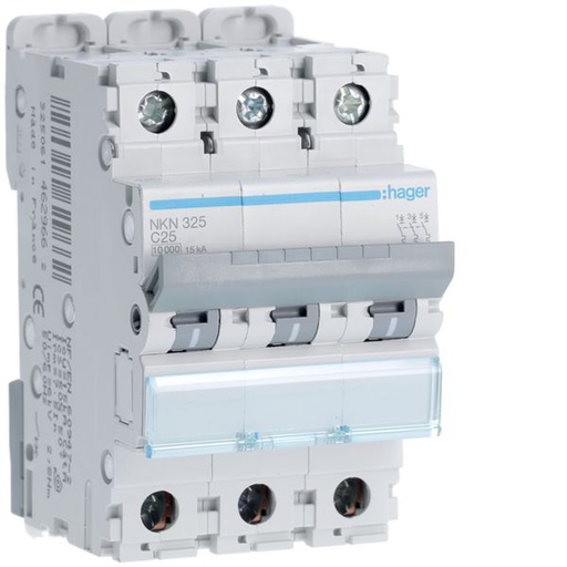 [HAG-NKN325] Disjoncteur 25A 3P 10-15kA Courbe C 3modules NKN325