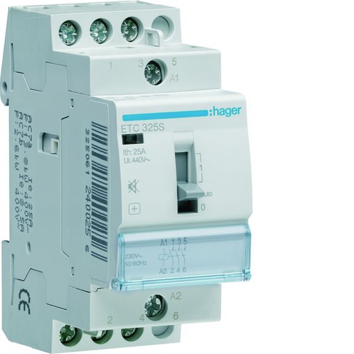 [HAG-ETC325S] Contacteur Silencieux Jour-Nuit 25A, 3F, 230V 2 module ETC325S