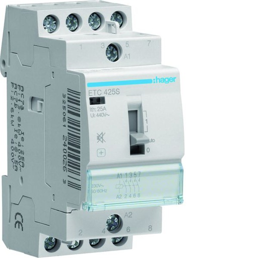 [HAG-ETC425S] Contacteur Silencieux Jour-Nuit 25A, 4F, 230V 2 module ETC425S