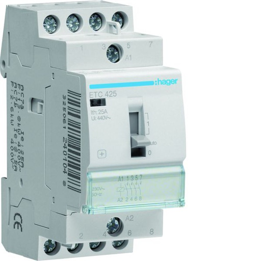 [HAG-ETC425] Contacteur Jour-Nuit 25A, 4F, 230V 2 module ETC425