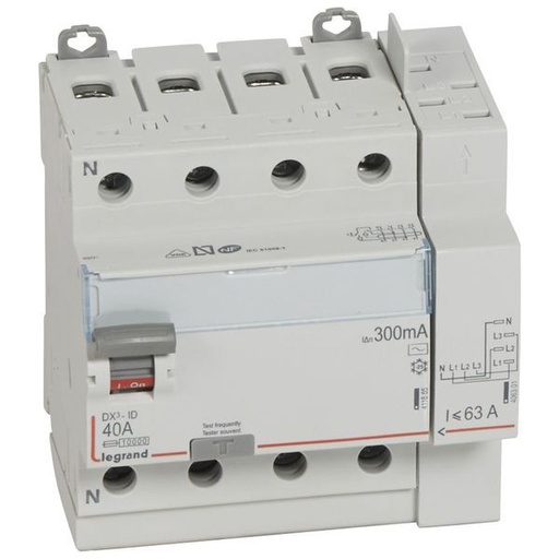 [LEG411654] Inters Diff Dx³-Id Vis/Auto Départ Haut 4P 400V~ 40A Typea legrand 411654