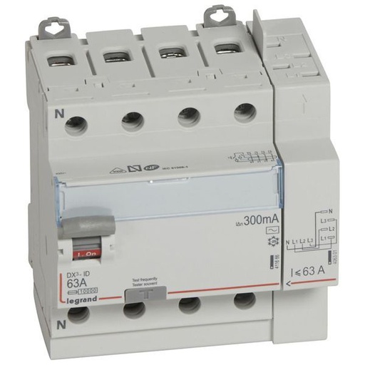 [LEG411655] Inters Diff Dx³-Id Vis/Auto Départ Haut 4P 400V~ 63A Typea legrand 411655